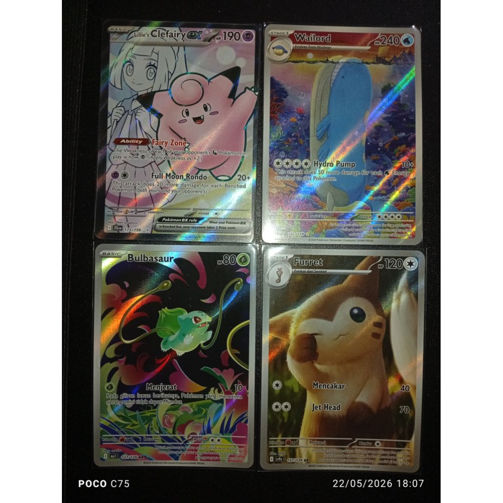tcg pokemon hit SR LILIE CLEFAIRY AR WAILORD INGGRIS AR FURET INDO AR BULBASAUR indo