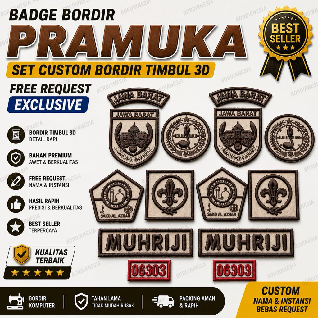 BADGE PRAMUKA FULL BORDIR TIMBUL 3D CUSTOM SESUAI PERMINTAAN