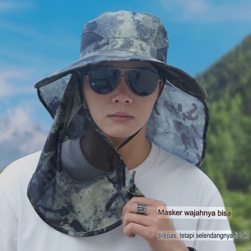 TOPI MAKSER ANTI UV/Topi Cadar Penutup Wajah/TOPI BUCKET RIMBA/ HIKING PRIA WANITA PELINDUNG MATAHAR