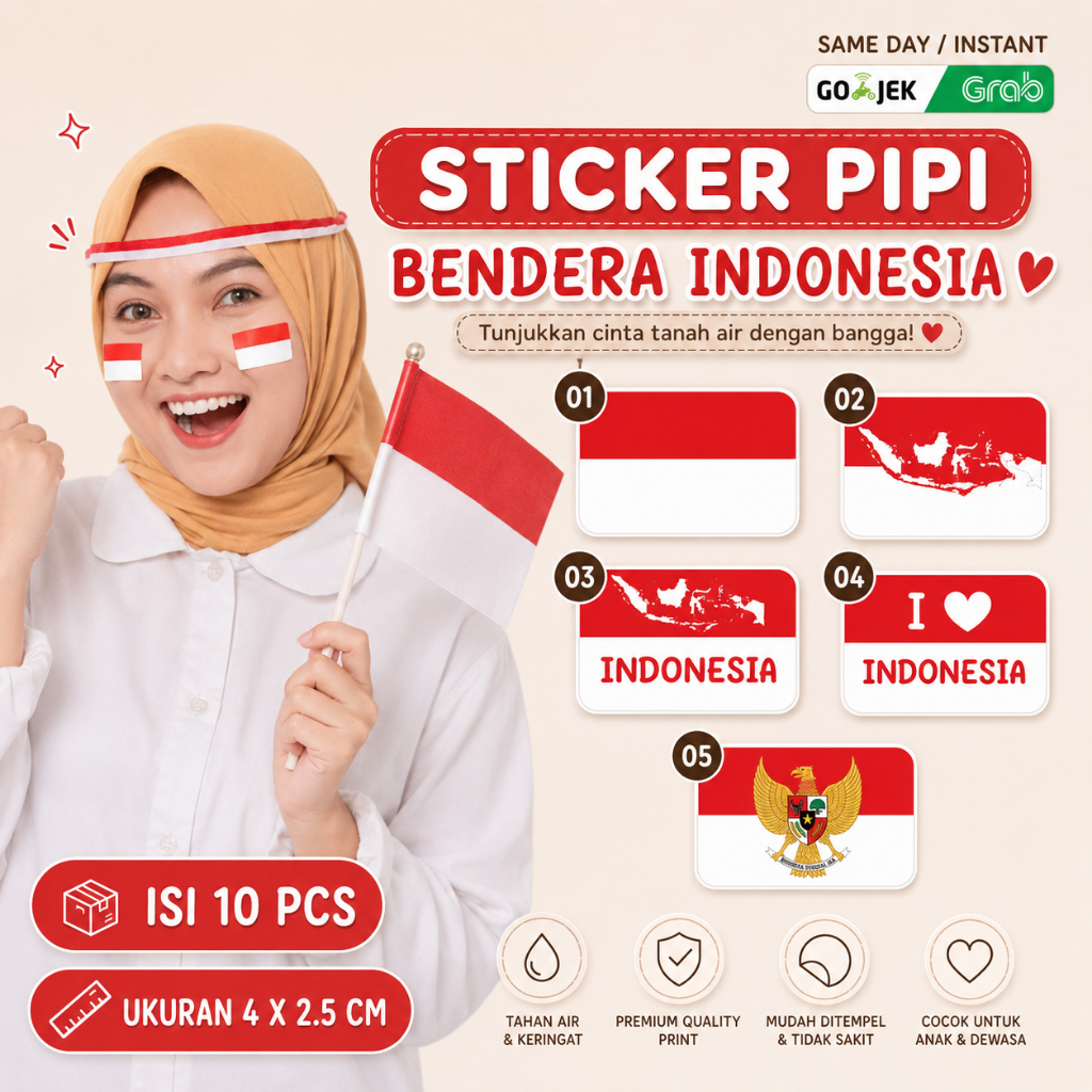 Stiker Pipi Merah Putih / Stiker Bendera Merah Putih Untuk Pipi / Stiker Kemerdekaan Merah Putih
