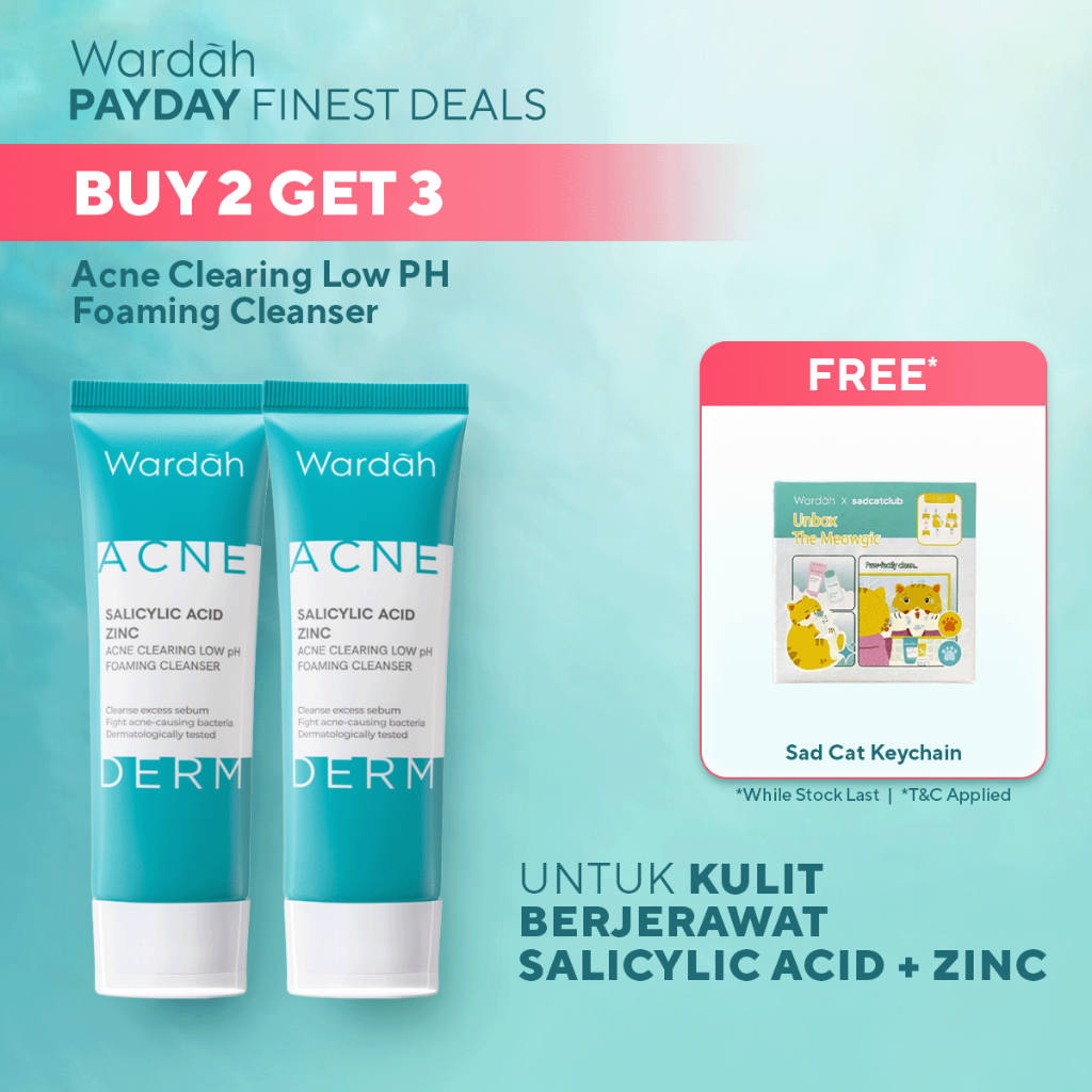 Wardah Acnederm Facial Wash Salicylic Acid Zinc Acne Clearing Low pH Foaming Cleanser - Sabun Cuci M