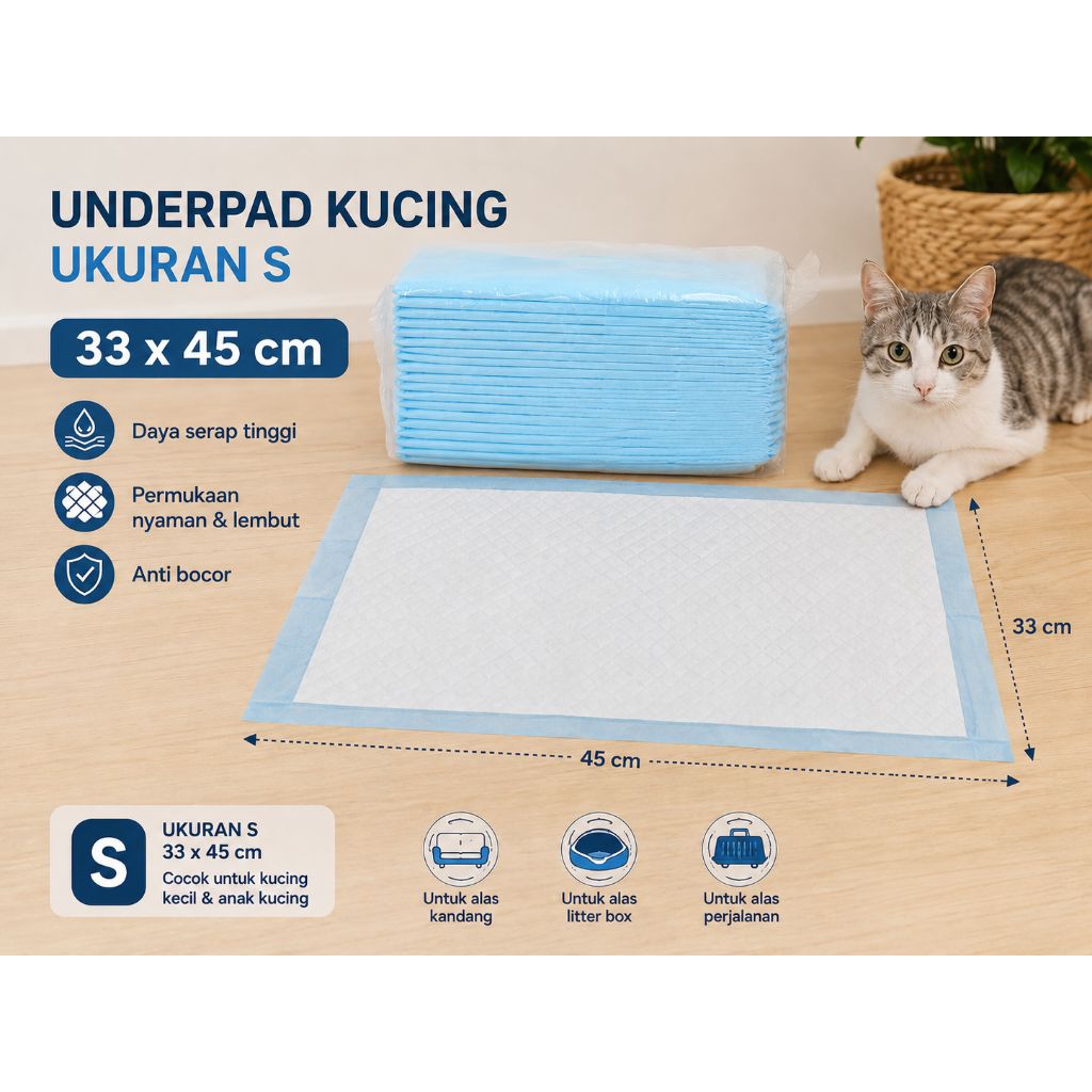 Underpad Hewan Peliharaan ukuran S (33x45 cm)