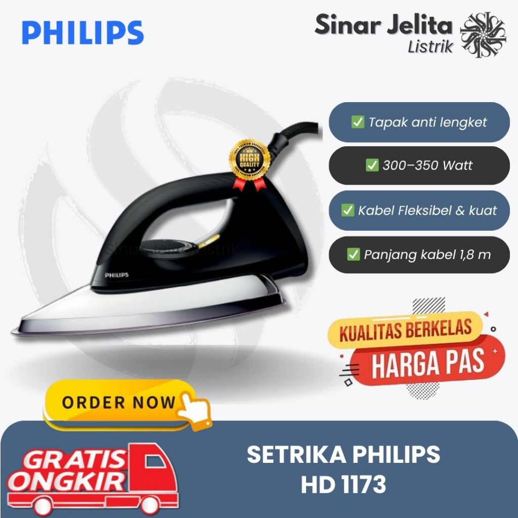 Setrika Philips HD1173 | Anti-Lengket, Seterika Philips, Gosokan Baju