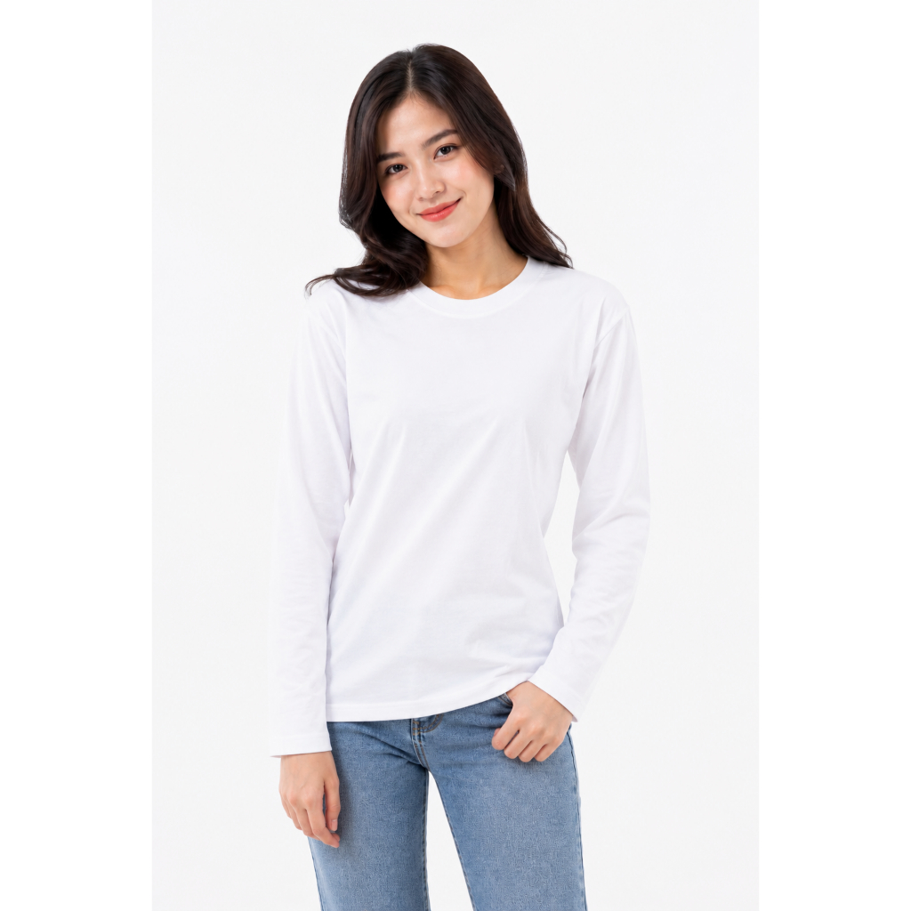 kaos polos panjang putih wanita - kaos putih panjang wanita - kaos cewek oversize semi katun combed 