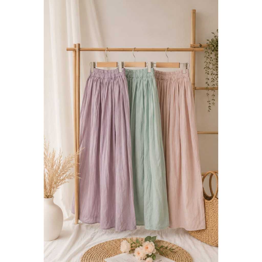 Daily12 Rok Payung / Rok Jumbo /Rok Wanita Katun Linen