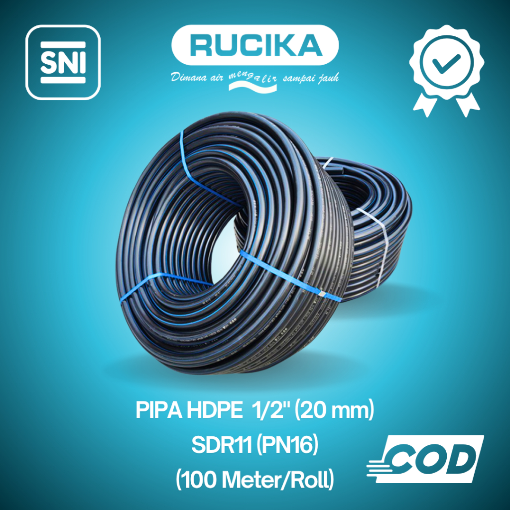 Rucika Black PIPA HDPE 20mm 1/2 Inch SDR11/PN16 (100 Meter) Harga 1 Roll, Selang pipa air