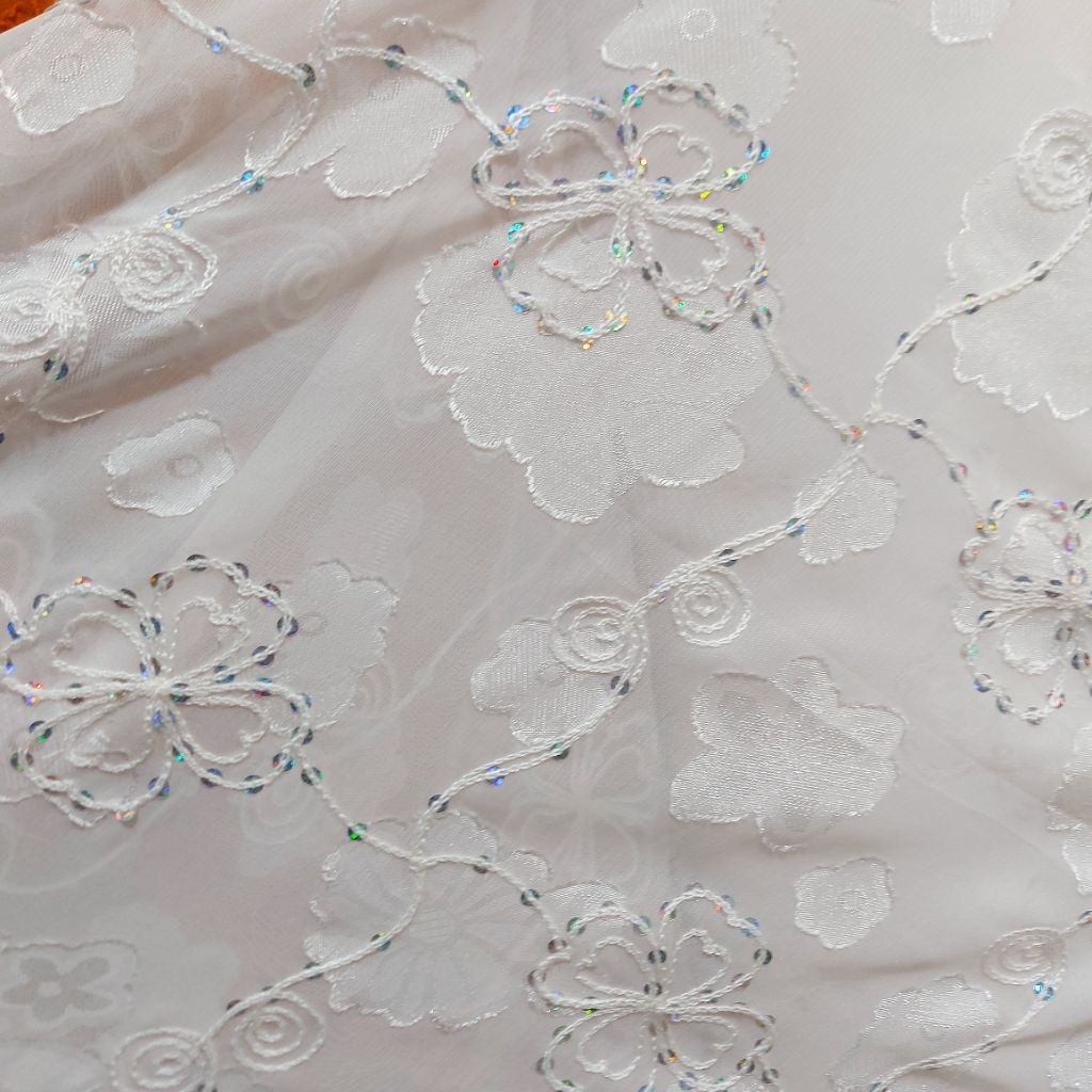 kain sifon bordir payet - kain sifon bordir payet kebaya- kain sifon motif elegan ( BW ) zkr