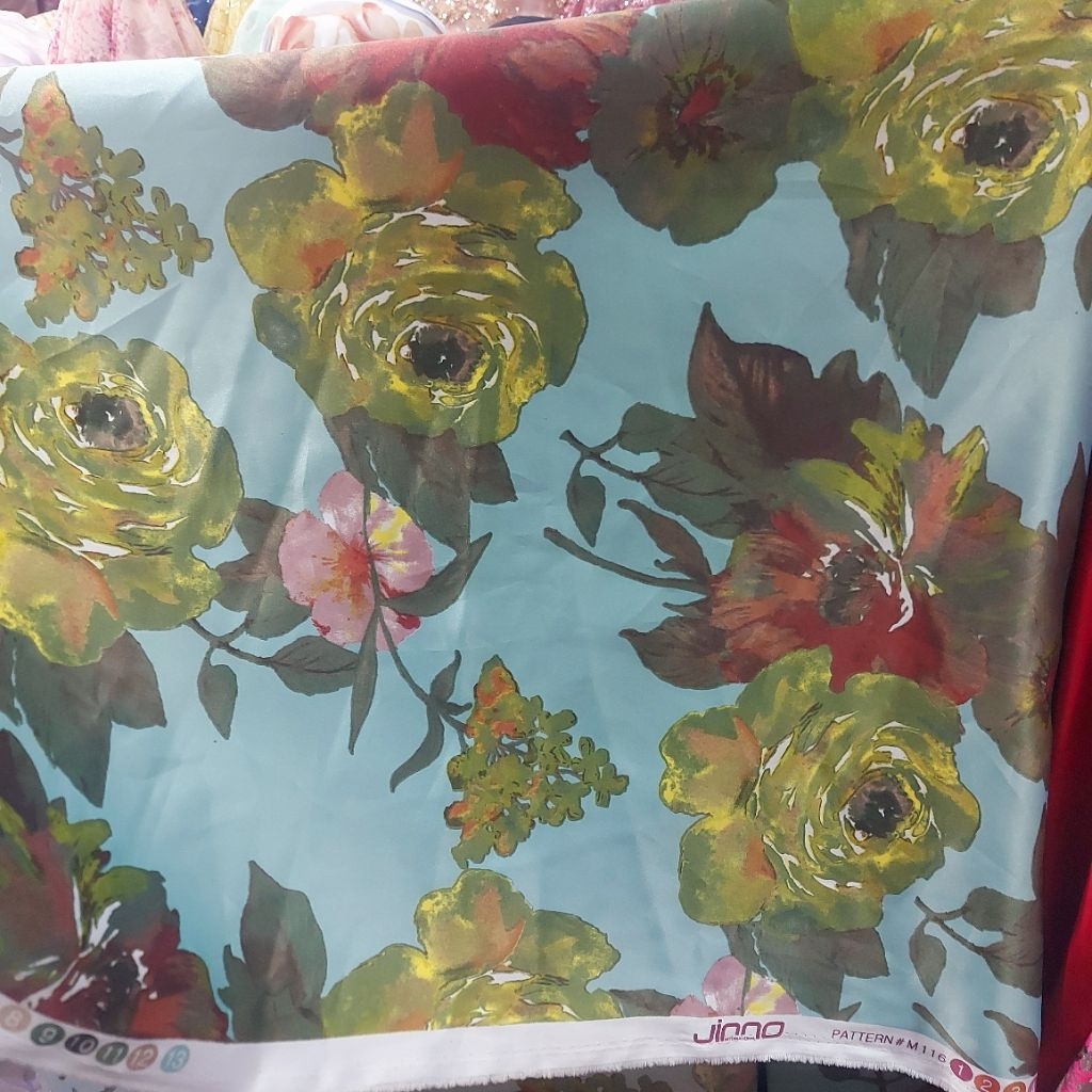 kain satin Velvet premium  - kain satin Velvet super silk  - kain satin Velvet motif bunga ( biru wa