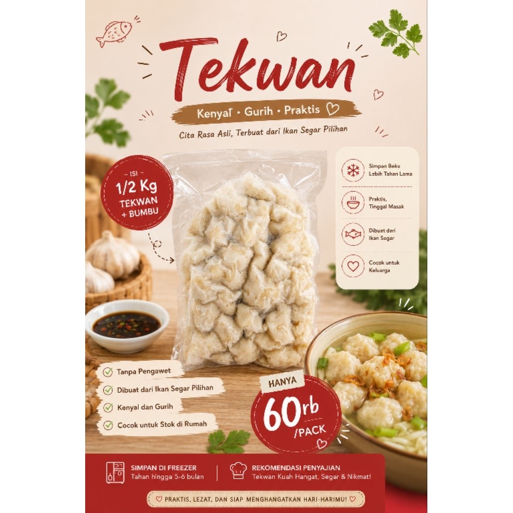 Tekwan Ikan Kemasan Frozen Praktis Isi 1/2Kg Free Bumbu Tekwan