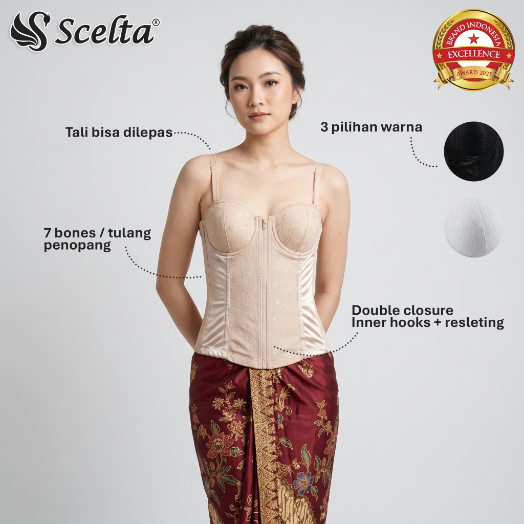 Scelta - Longtorso Corset Tali Lepas Korset Kebaya Resleting Depan Long Torso Pelangsing Perut Penga