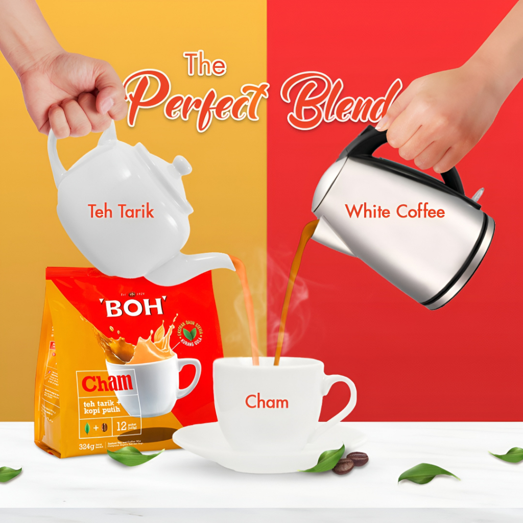 BOH Cham Instant Tea and Coffee Mix Teh Tarik White Coffee Isi 12pcs 324gr Asli Malaysia