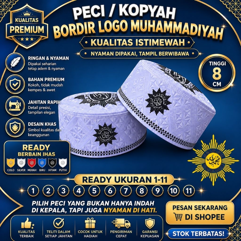 PECI ASSAGOFAH PUTIH MUHAMMADIYAH kopyah terompah logo muhammadiyah peci dewasa kopiah putih peci ma