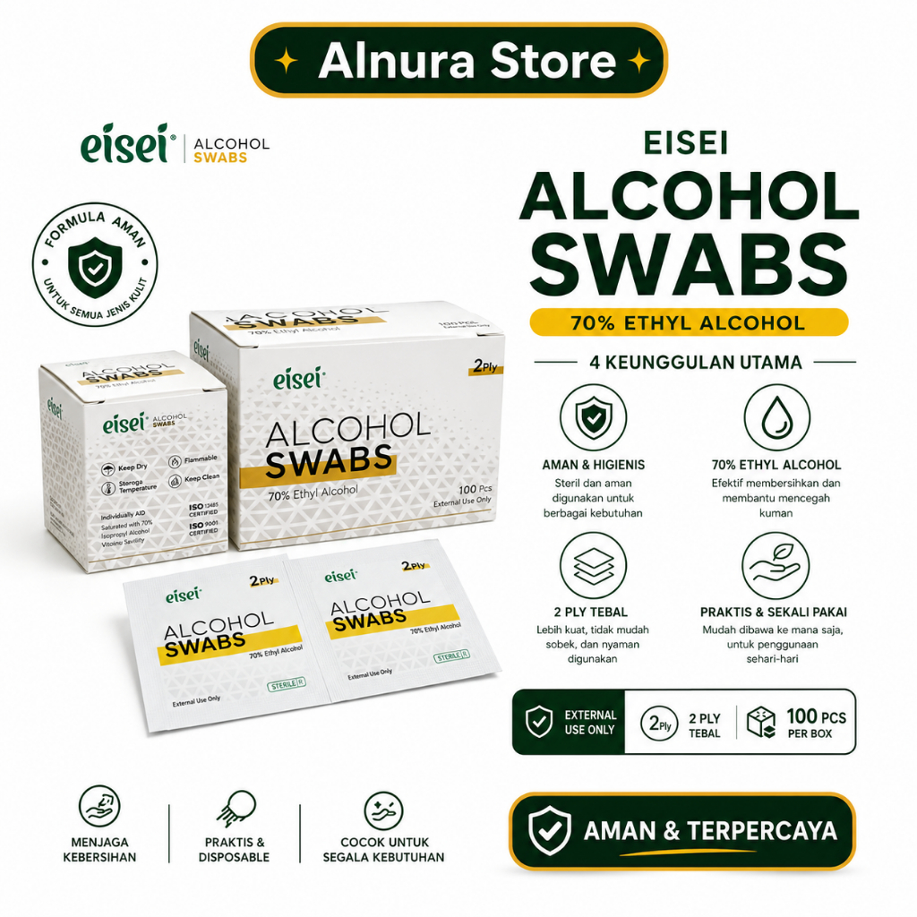 Eisei Alcohol Swab Tisu Tissue Alkohol Swap Murah 100 pcs Antiseptik 1 Box 70%
