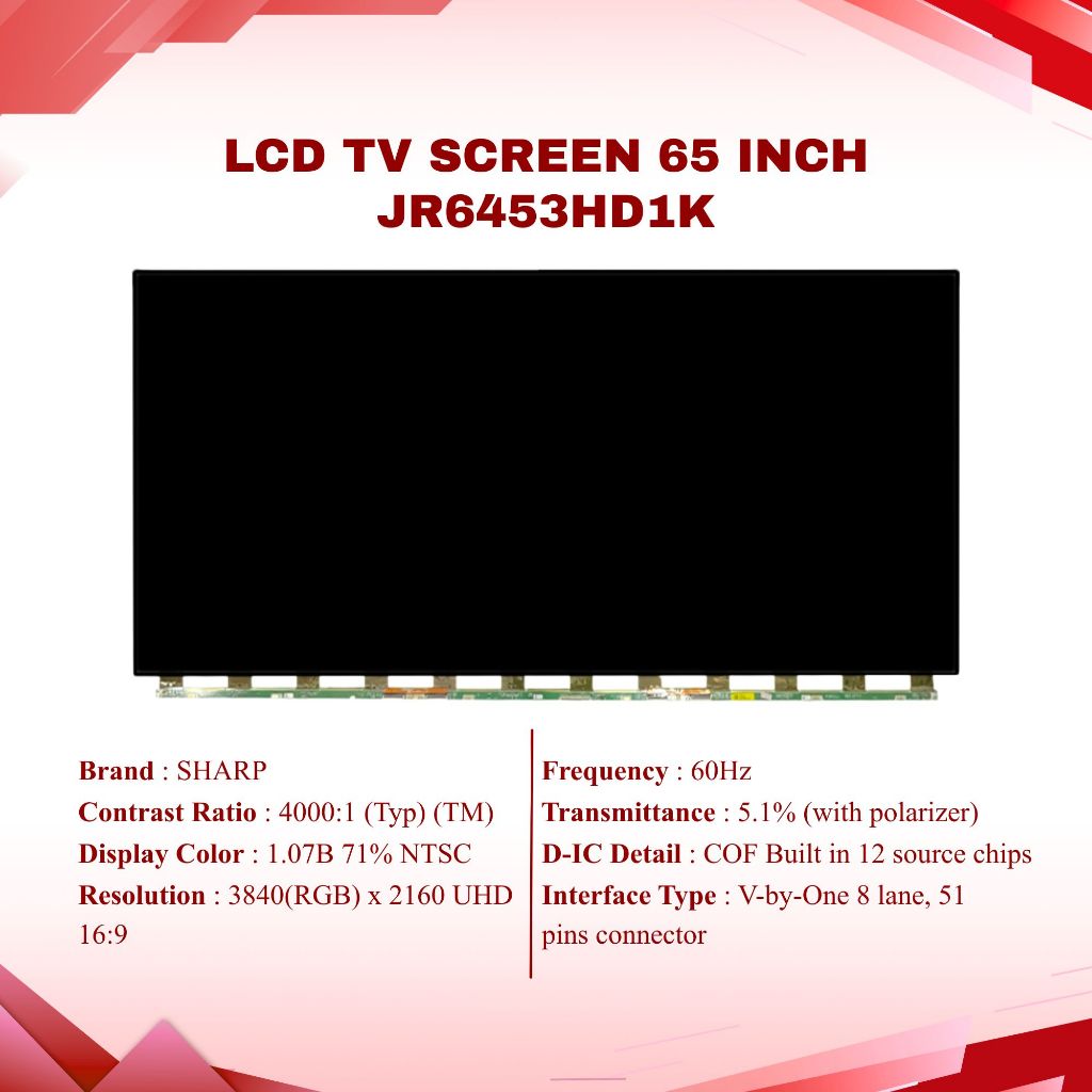 SHARP LCD TV SCREEN 65 INCH ORIGINAL JR6453HD1K JR645R3HA3L DA645E21KH0