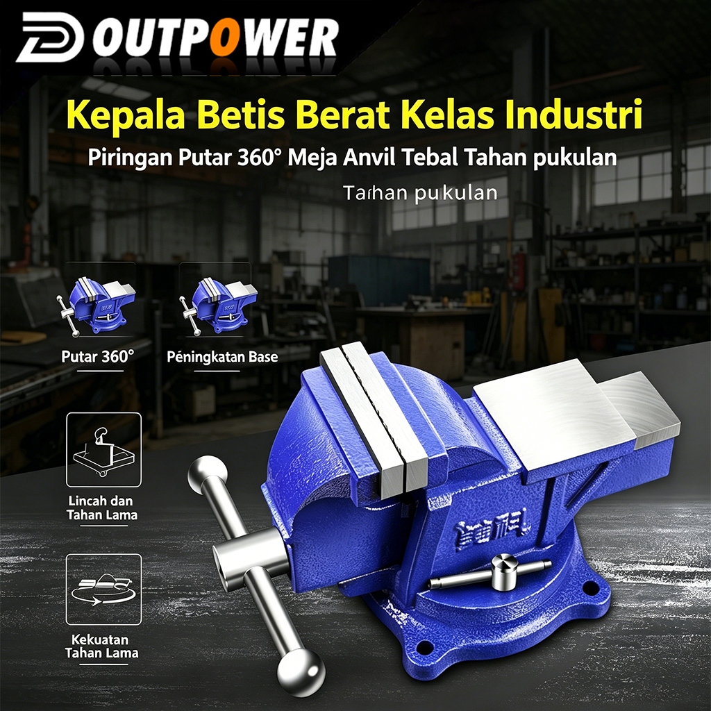 COD Ragum Meja Berat Industri 4/5/6 Inci Putar 360° Ragum Meja Baja Cor Anti Selip dengan Anvil