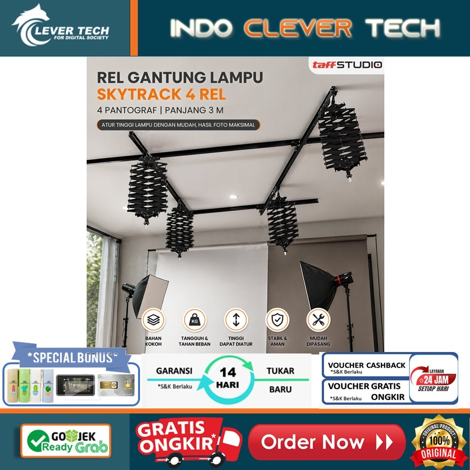TaffSTUDIO Rel Gantung Lampu Studio Skytrack 4 Rel 4 Pantograf 3M - TS-443M - Black