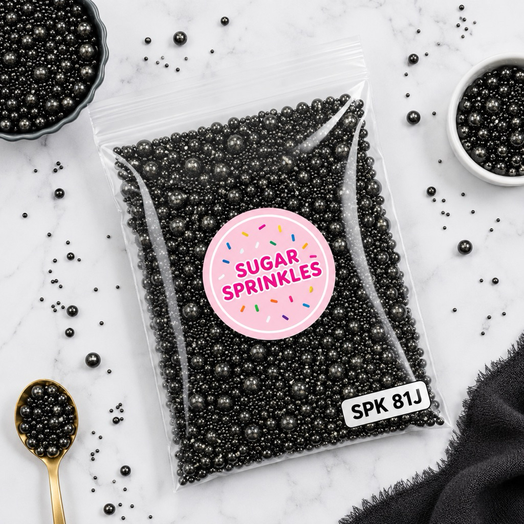 SPK81J - Sprinkle hiasan kue MUTIARA HITAM MIX edible bisa dimakan