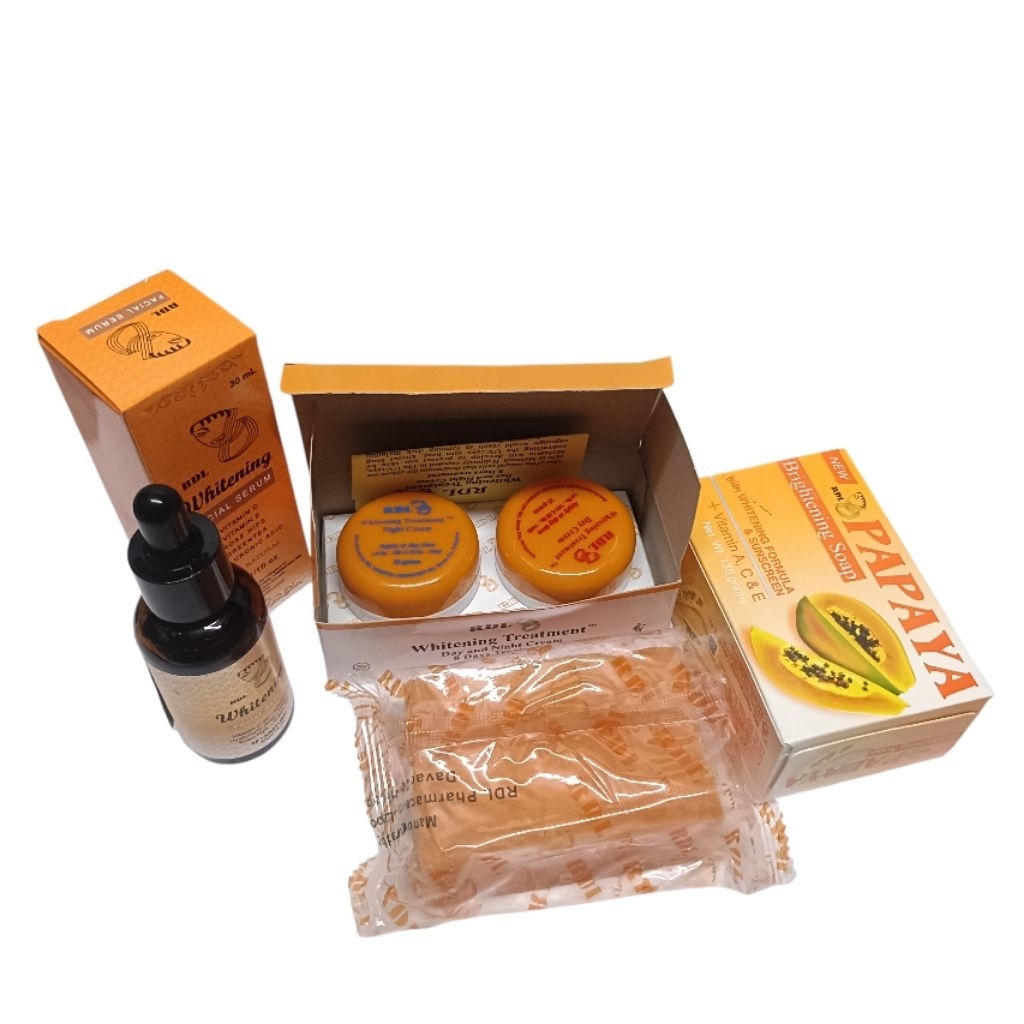 paket 4in1 rd ( cream set siang&malm+sbn+serum) whitening treatment