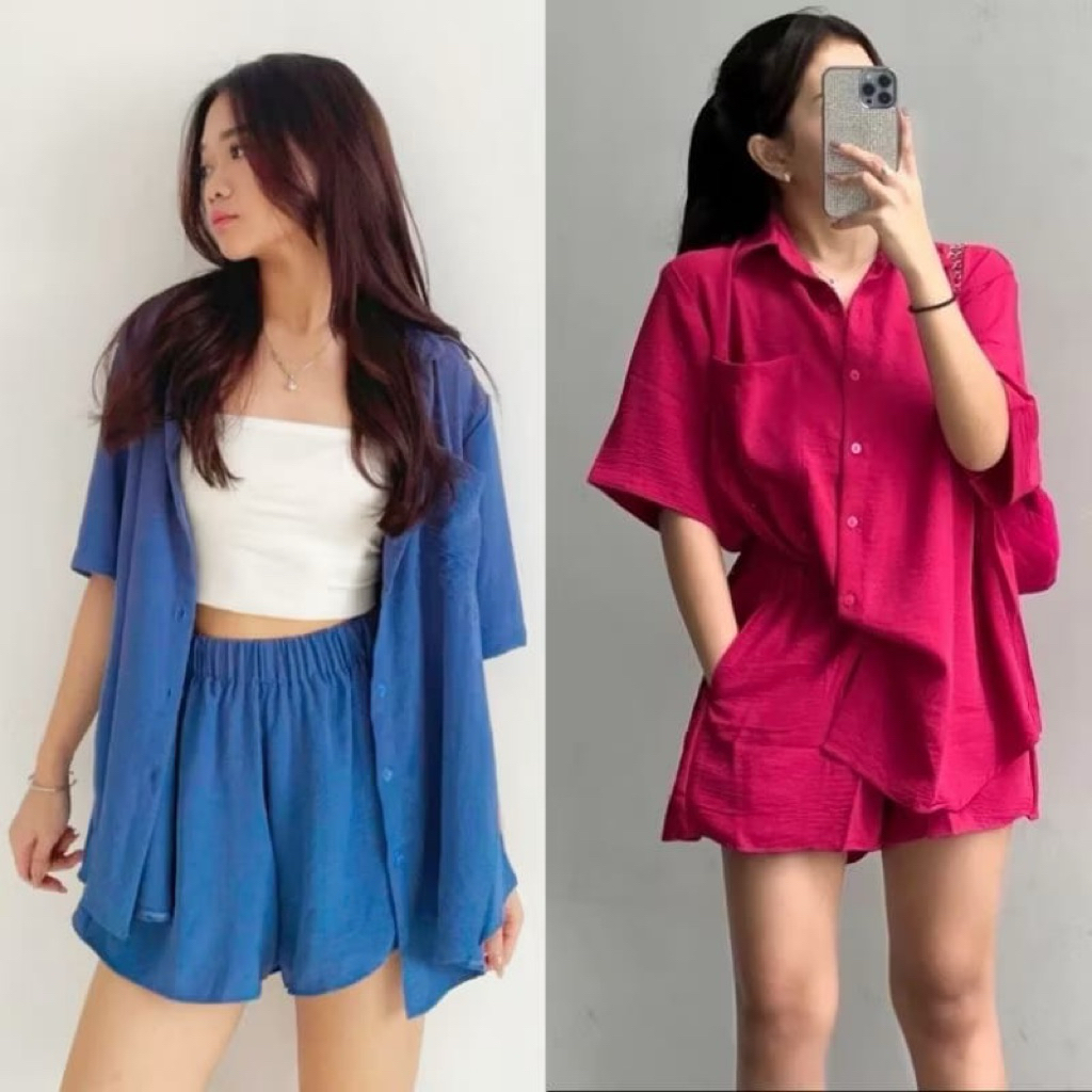 Setelan Wanita Model Korea Set Blazer dan Celana Pendek, Nyaman Dipakai