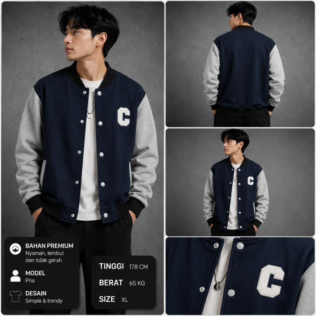 JAKET VARSITY BOMBER JUMBO, BISA CUSTOM INISIAL HURUFH