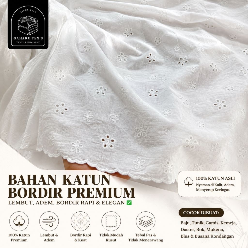 bahan katun bordir premium // bahan katun bordir import // bahan katun bordir meteran