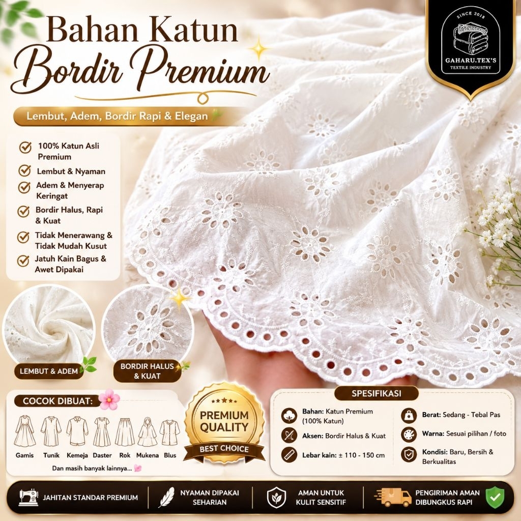 bahan katun bordir premium // bahan katun bordir import // bahan katun bordir meteran