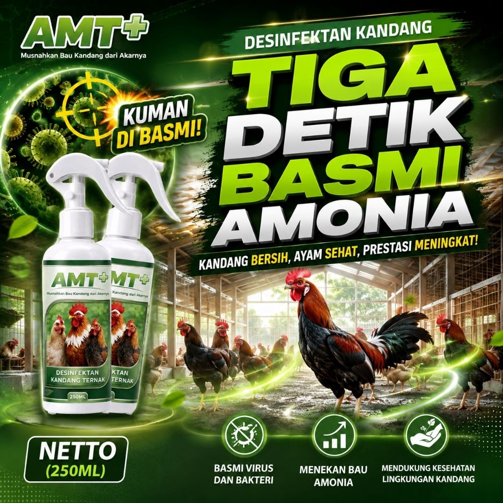 AMT+ Desinfektan Kandang Ternak 250ml | Penghilang Bau Amonia Kandang Ayam | Disinfektan Anti Virus 