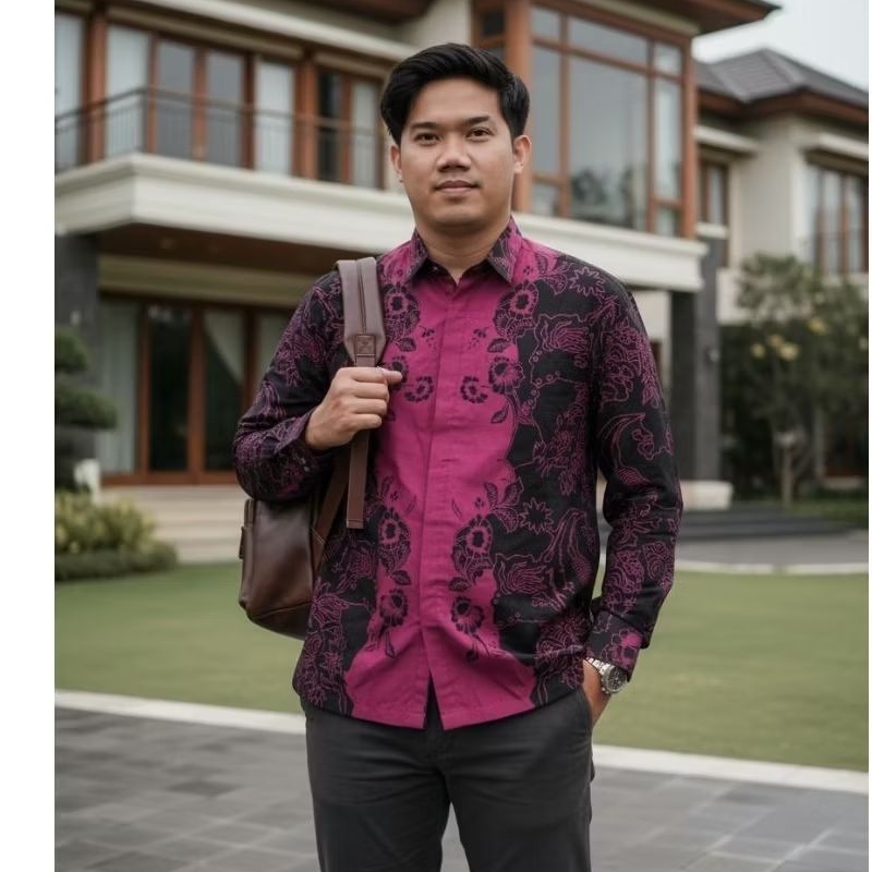 REGULER MOTIF BASKORO Baju Batik Pria Lengan Panjang Reguler Kain Katun Printing Lapisan Furing Baju