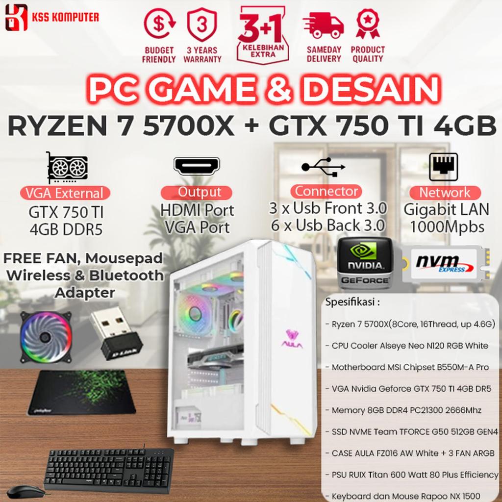 [Baru]Komputer/PC Ryzen 7 5700X + VGA GTX 750 TI 4GB + SSD NVME 512GB Bergaransi
