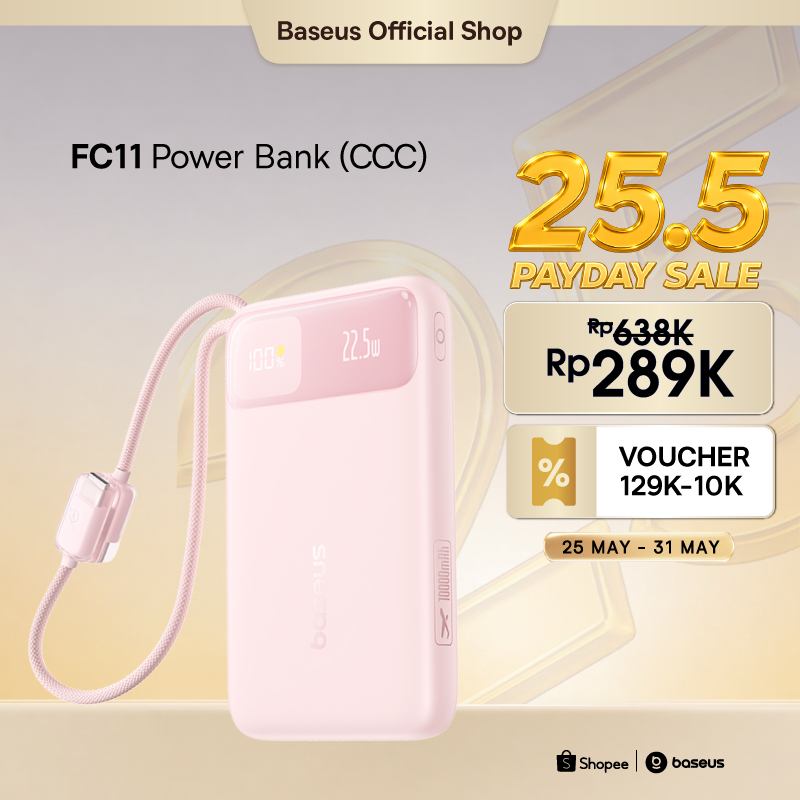 Baseus EnerFill FC11 10000mAh 22.5W Fast Charging Power Bank with Built-in Type- C + Lightning Cable