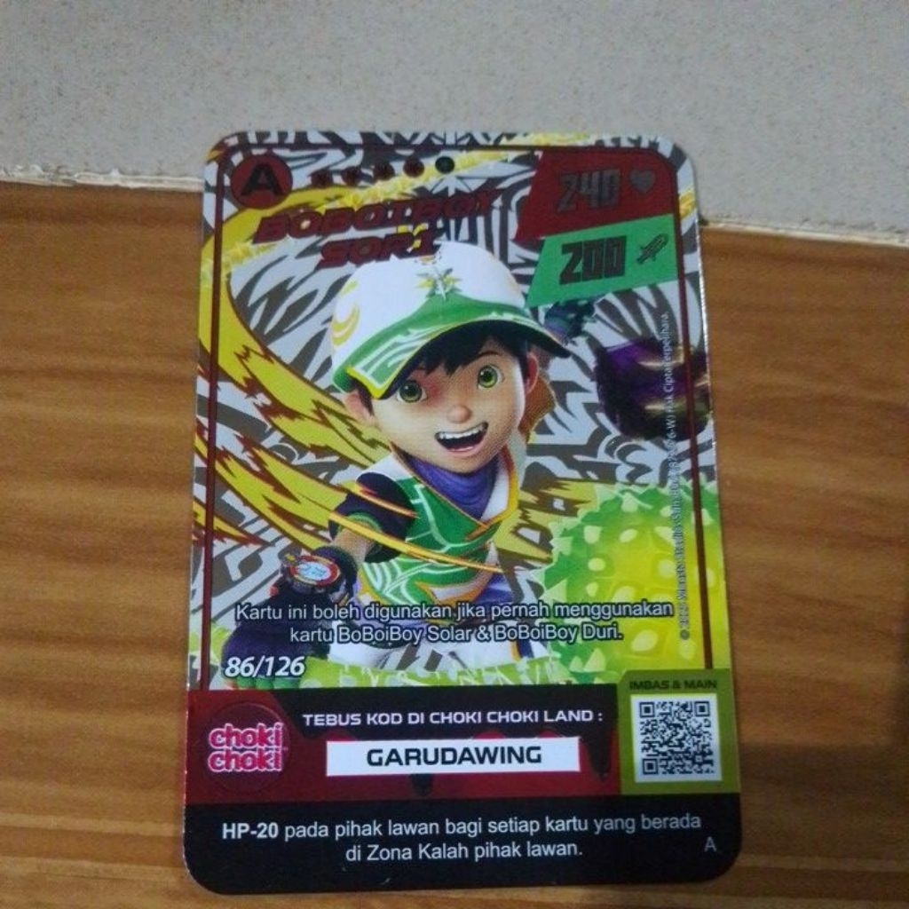 Kartu Choki Choki boboiboy Boboiboy Sori 86/126