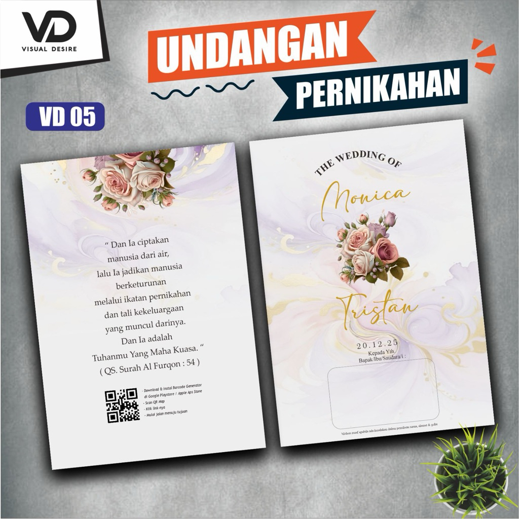 Undangan Pernikahan Lipat Dua 2 Elegan Bahan Kertas Bc 150 Gram