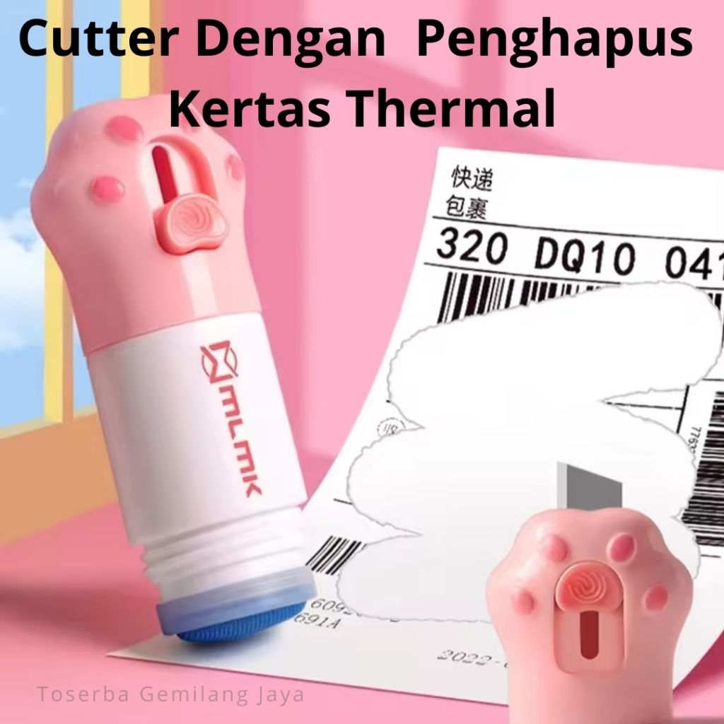 Toserba Gemilang Jaya _ Penghapus Kertas Thermal Dengan Cutter Mini | Penghapus Resi 2 in 1 | Cutter
