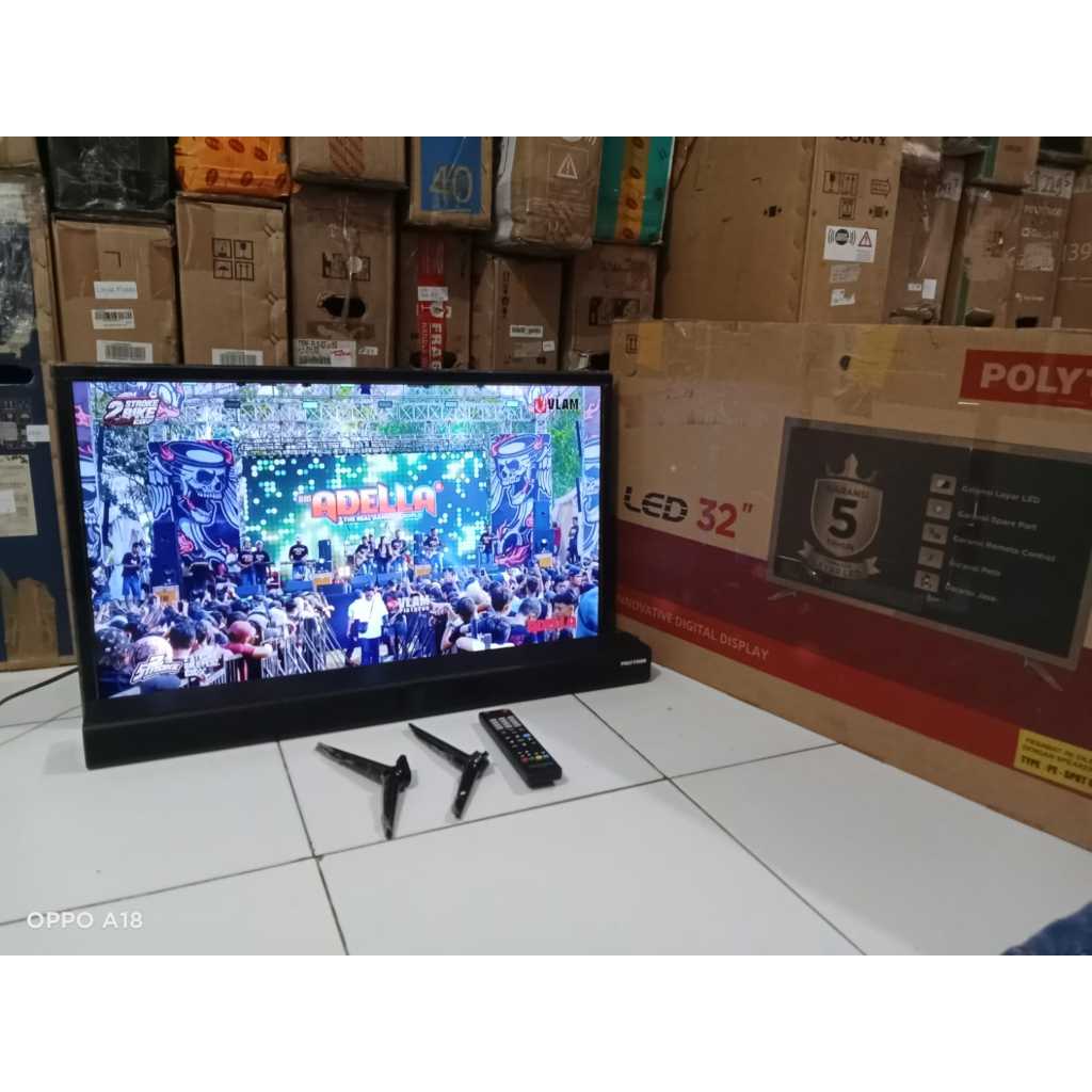 TV LED POLYTRON ANALOG 32 INC SPEAKER PANJANG KONDISI BEKAS MASIH SEGEL (7890)