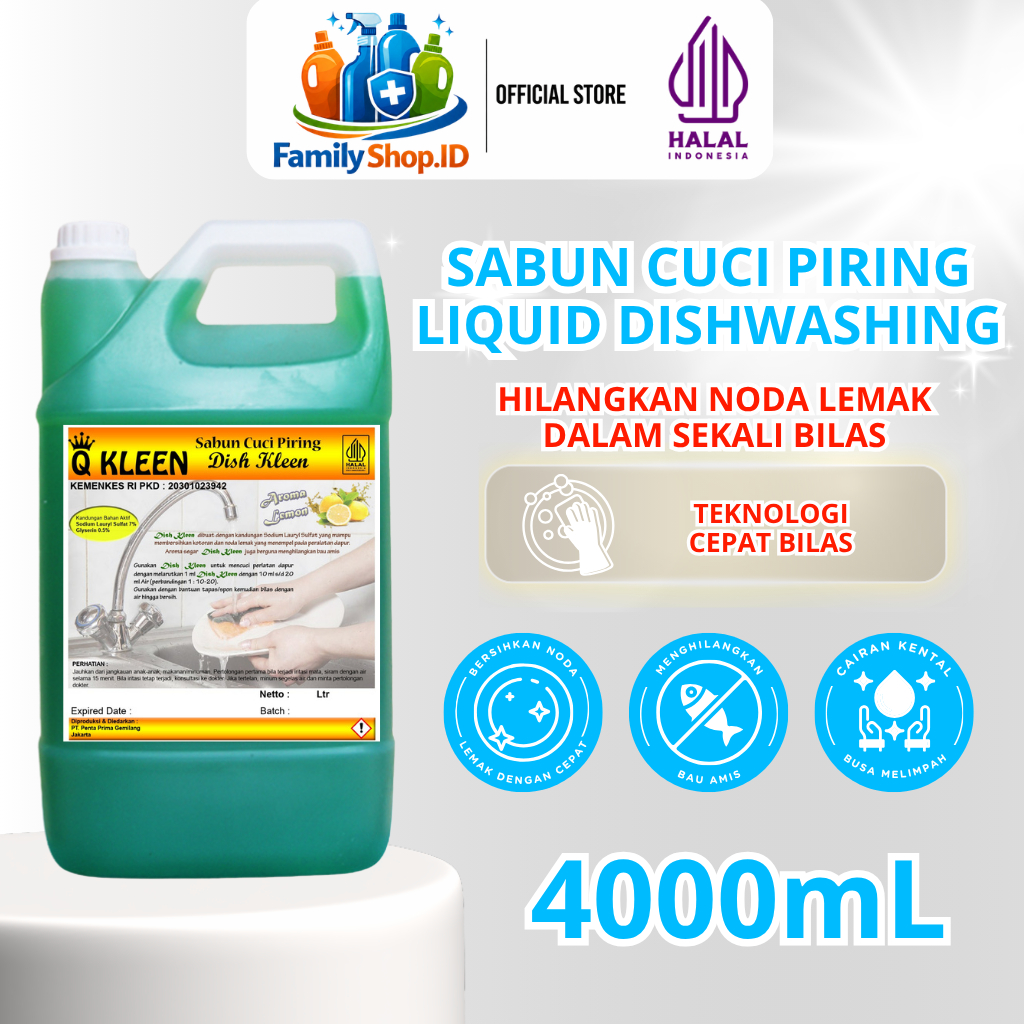 Q KLEEN Sabun Cuci Piring 4L Liquid Kental Busa Melimpah Bersih Kesat Menghilangkan Bau Amis