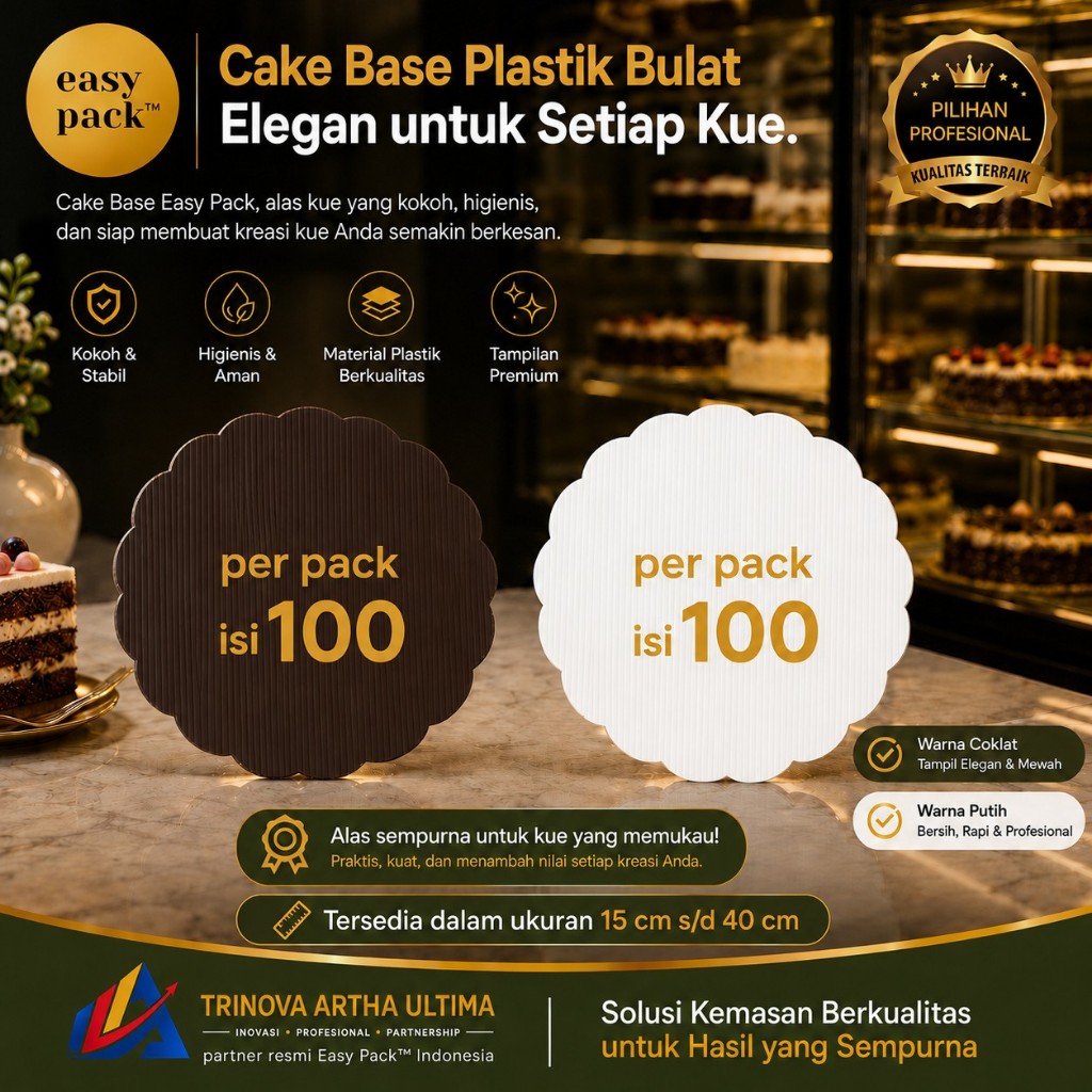 Cake Base/Tatakan Kue/Alas Kue/Bottom Cake Plastik Bulat warna coklat / putih ukuran15 cm,18 cm, 20 
