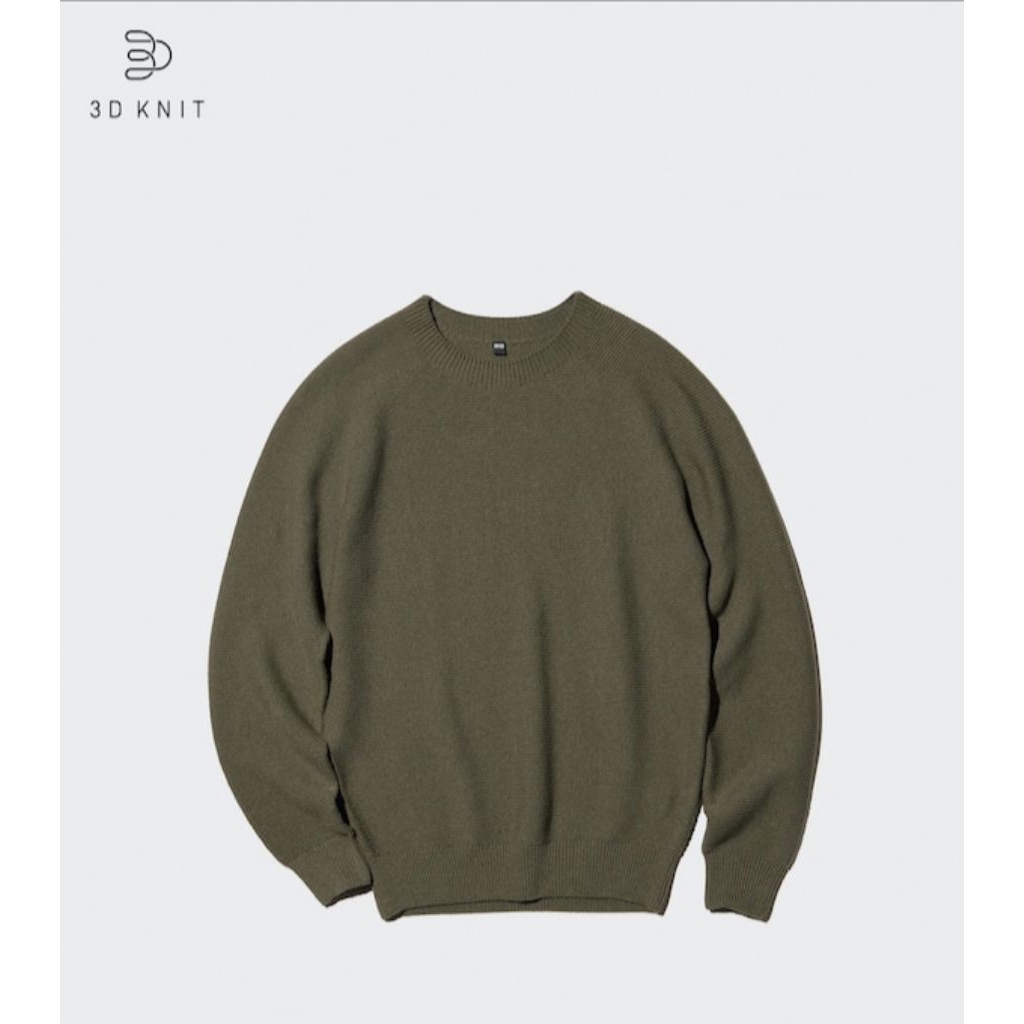 Uniqlo Washable 3D Knit Seamless Crewneck Sweater size XL Olive/hijau Army