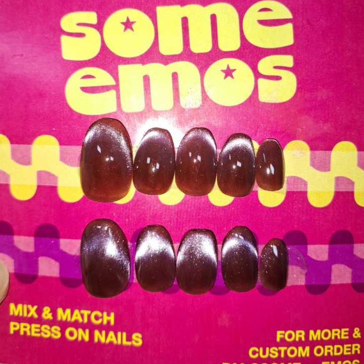 Press on nails Basic Burgundy | Kuku Palsu Cat eye| Fake Nails | Daily Cat Eye handmade Some_emoS