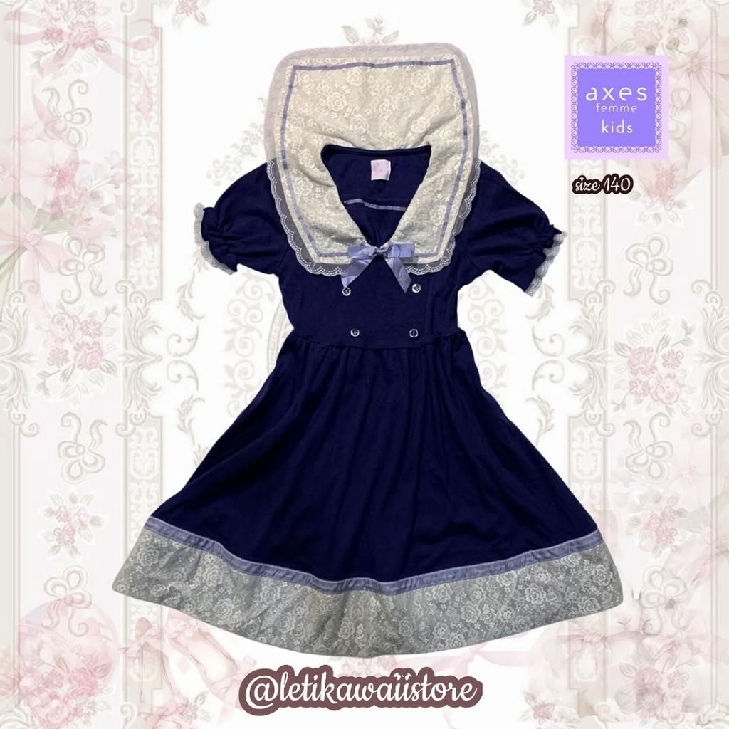 Axes Femme Kids size 140 navy sailor ribbon lace dress kawaii kawai coquette dollete gothic grunge p