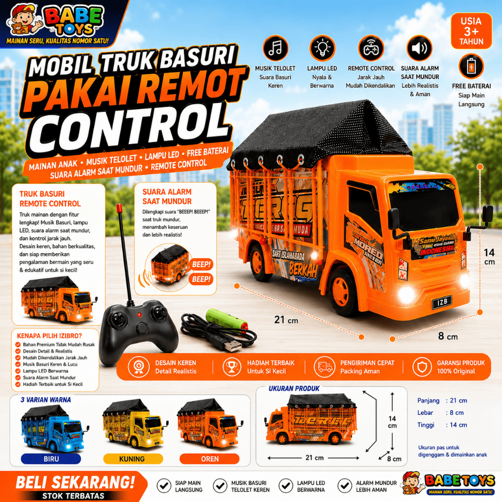 Mainan Anak RC Truk Truck Konstruksi Oleng Super Dump Truk Remote Control Basuri Telolet