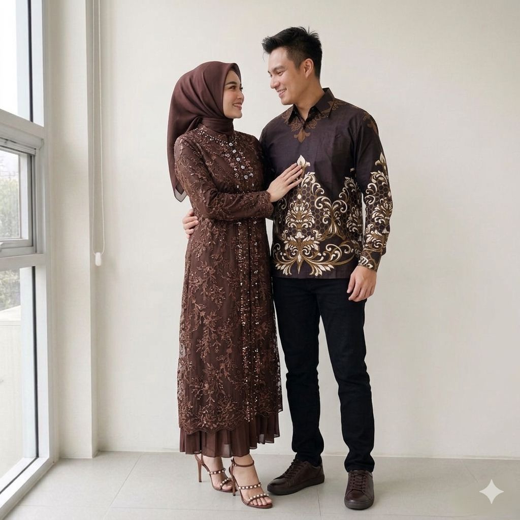 Couple Gamis Pesta Anastasia / Couple Gamis Tradisional+Kemeja Batik Premium / Couple Gamis Brokat M