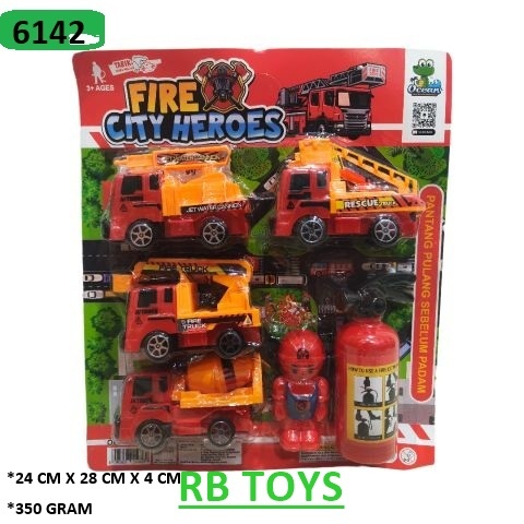 Mainan Mobil Pemadam 4 PCS + APAR | Pullback Fire Rescue Set Anak Edukatif 6142