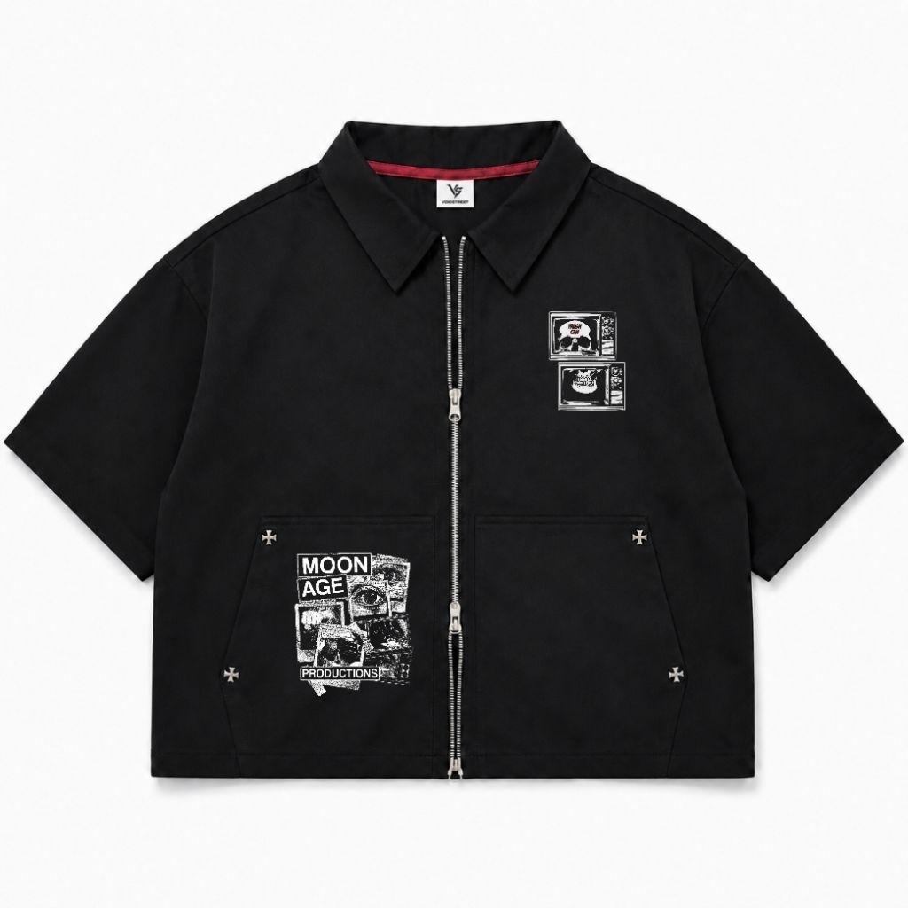 Voidstreet | Workshirt Double Zipper Kemeja Kerja Pria Wanita Boxy Oversize kemeja Zipper