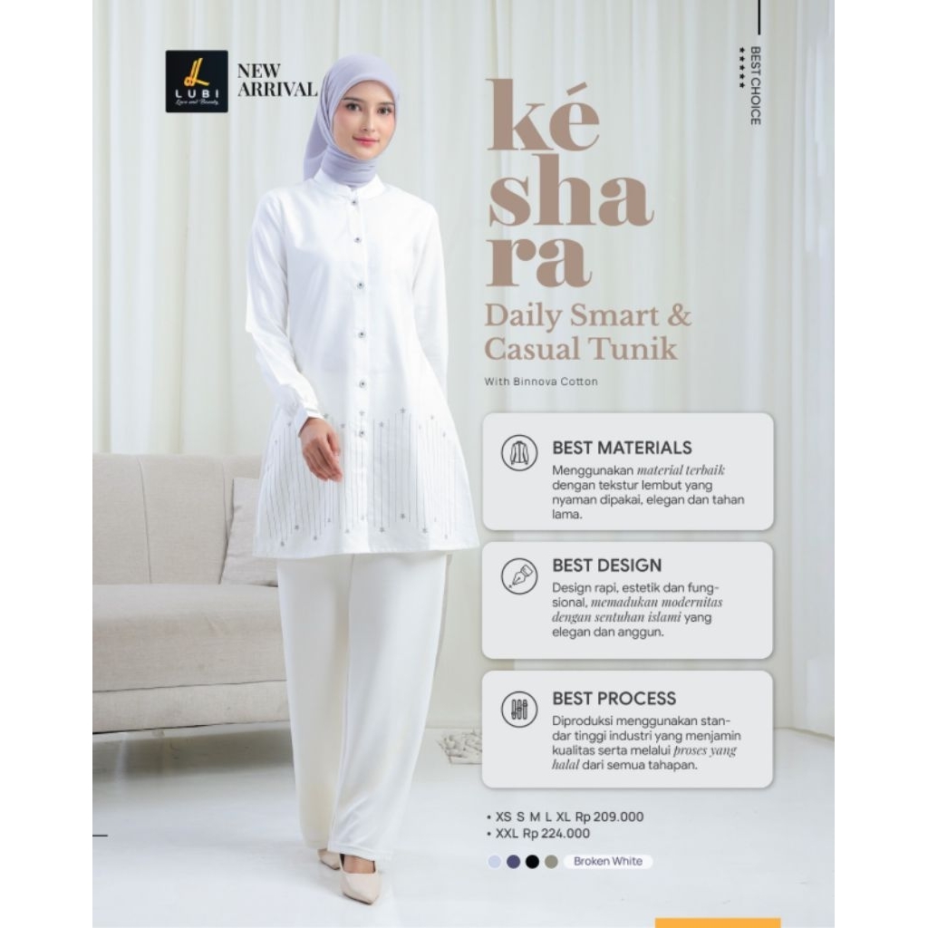 Keshara Tunik Lubi Terbaru 2026 | Tunik Polos Lubi Premium| Tunik Polos Broken White| Tunik Sage Kek