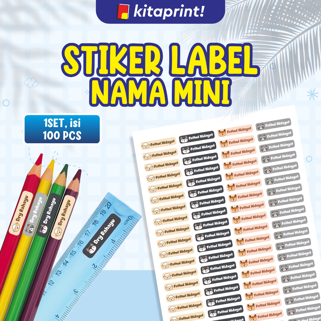 Stiker Label nama Pensil - Stiker Nama Pensil Custom 1set isi 100pcs