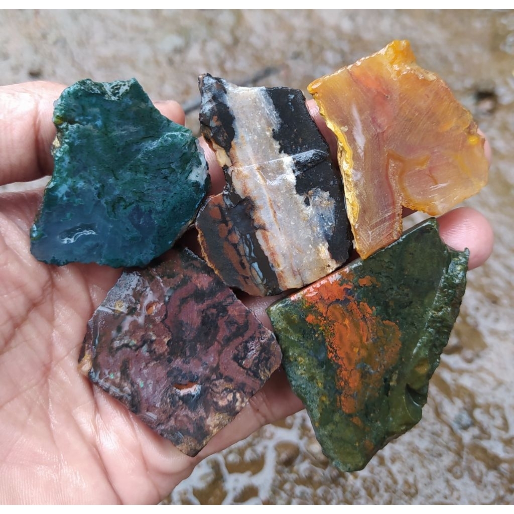 batu akik bahan lempengan pancawarna varian batu garut borongan hemat