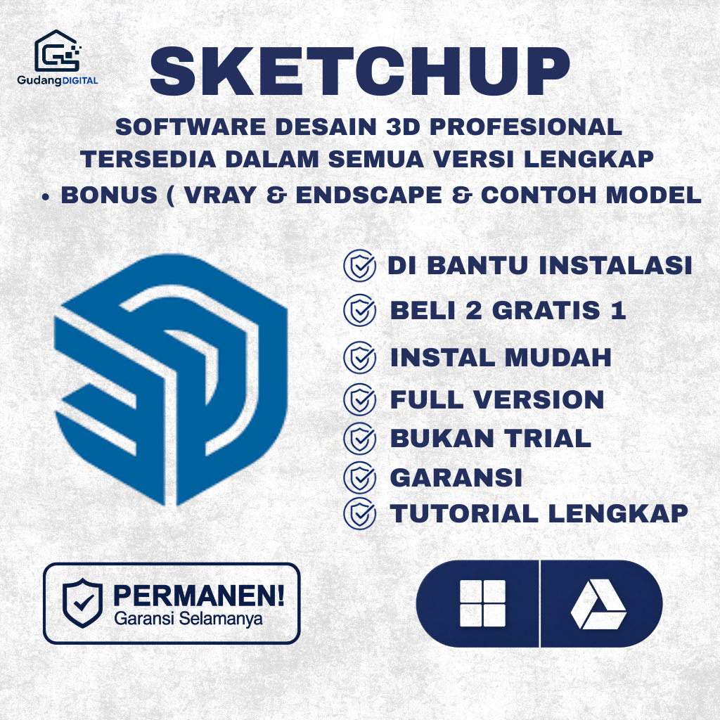 SKETCHUP PRO FULL VERSION 2024 2023 2022 2021 2020 2019 2018 2017 2016 2015 + VRAY PERMANEN WINDOWS