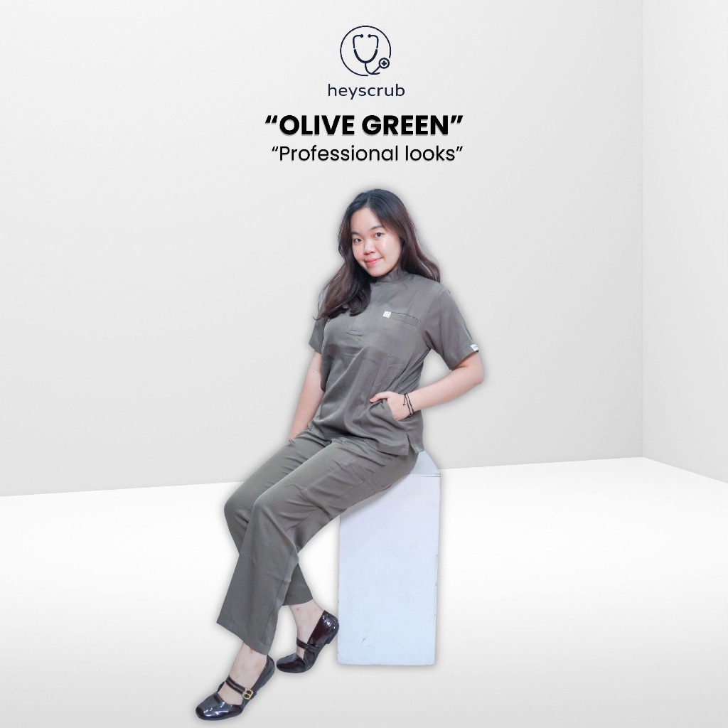 (HeyScrub) Signature Regular Series Scrub Medis Premium Unisex Olive Green