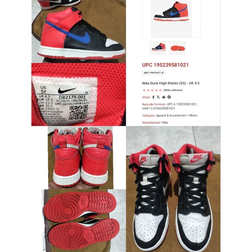 Sepatu Preloved Second Original Nike Dunk High Knicks Size 37