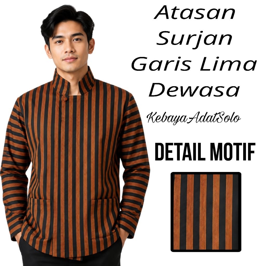Surjan Lurik Garis Lima Pria Dewasa / Baju Lurik Pria Dewasa Premium